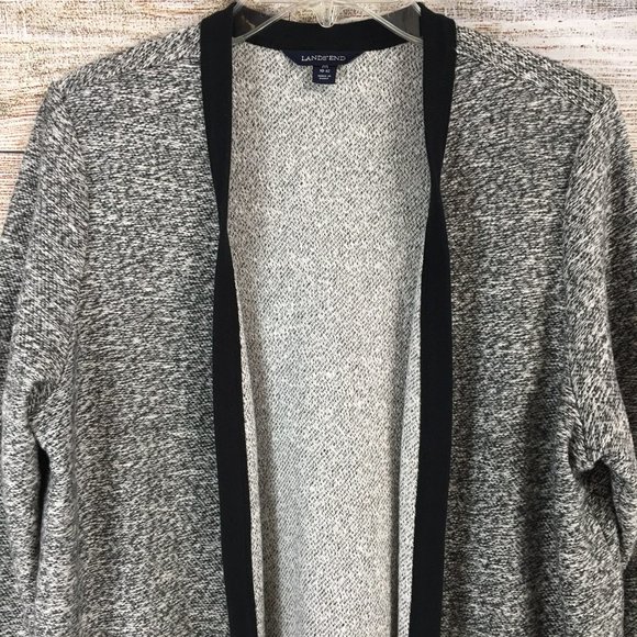 Lands' End Open Front Black & White Marled Cardigan Sweater - Picture 3 of 12